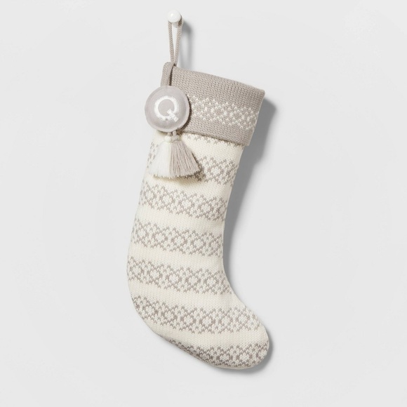 Wondershop Other - Knit Fair Isle Monogram Christmas Stocking Gray/White - Wondershop